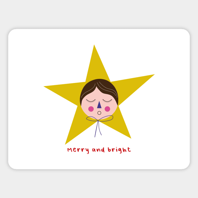 Cute Christmas star merry and bright happy holiday Magnet by sugarcloudlb-studio